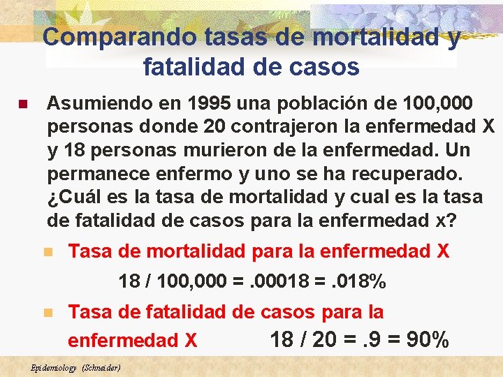 Comparando tasas de mortalidad y fatalidad de casos n Asumiendo en 1995 una población