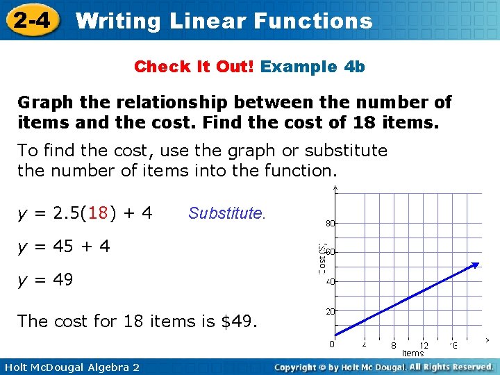 2 -4 Writing Linear Functions Check It Out! Example 4 b Graph the relationship