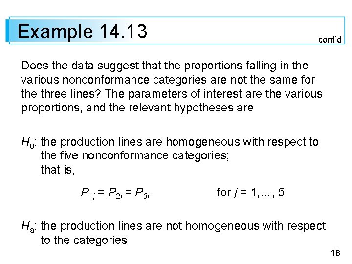Example 14. 13 cont’d Does the data suggest that the proportions falling in the Example 14. 13 cont’d Does the data suggest that the proportions falling in the