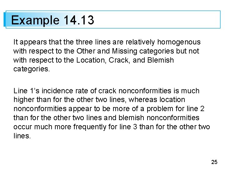 Example 14. 13 It appears that the three lines are relatively homogenous with respect Example 14. 13 It appears that the three lines are relatively homogenous with respect