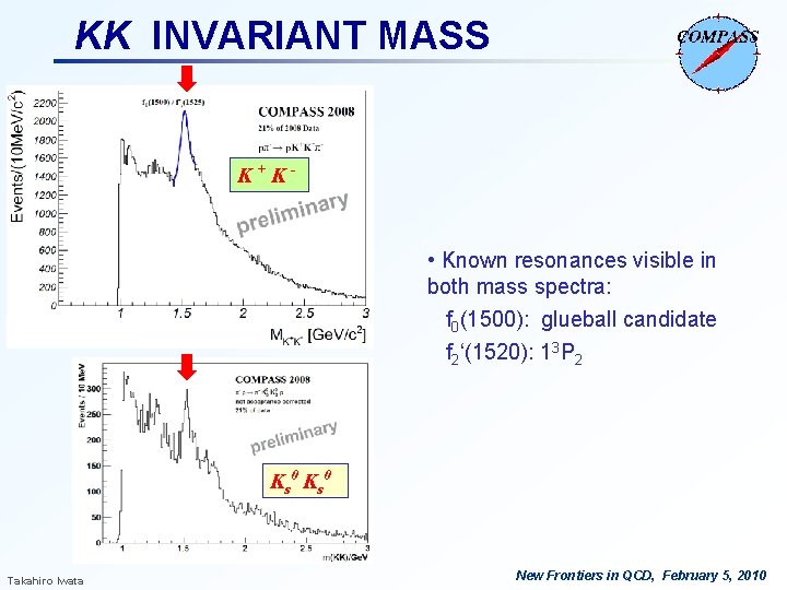 KK INVARIANT MASS K+K- • Known resonances visible in both mass spectra: f 0(1500): KK INVARIANT MASS K+K- • Known resonances visible in both mass spectra: f 0(1500):