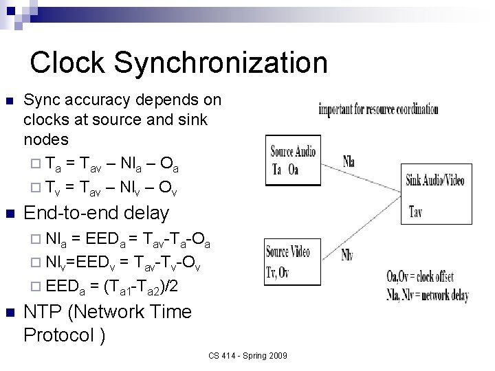 Clock Synchronization n Sync accuracy depends on clocks at source and sink nodes ¨