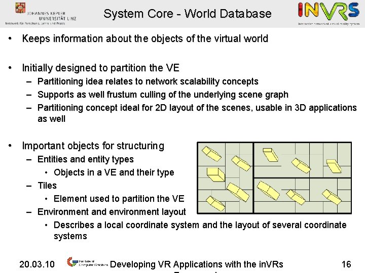 System Core - World Database • Keeps information about the objects of the virtual