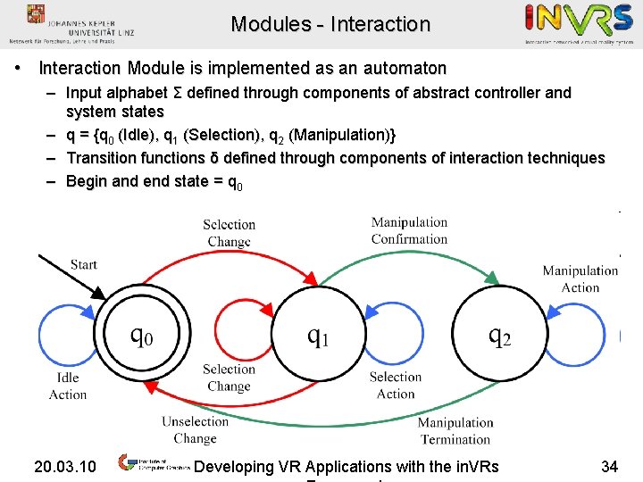 Modules - Interaction • Interaction Module is implemented as an automaton – Input alphabet