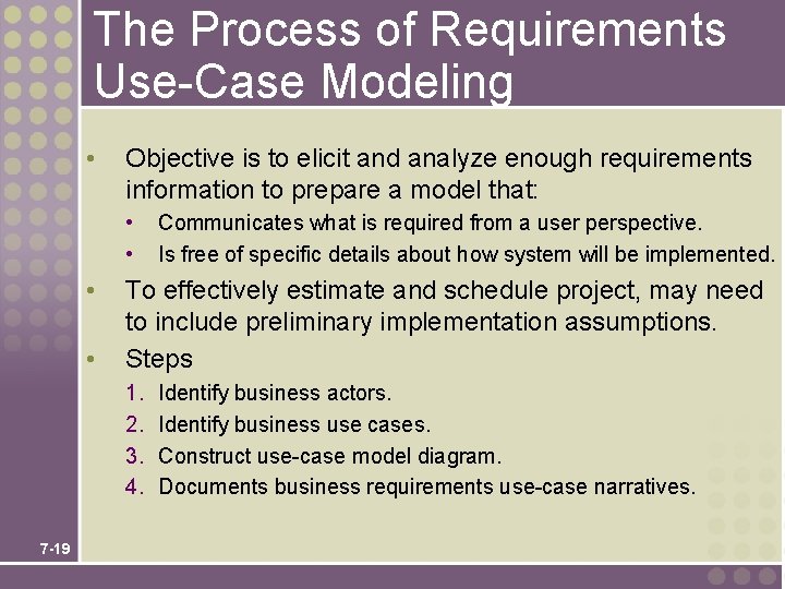 The Process of Requirements Use-Case Modeling • Objective is to elicit and analyze enough
