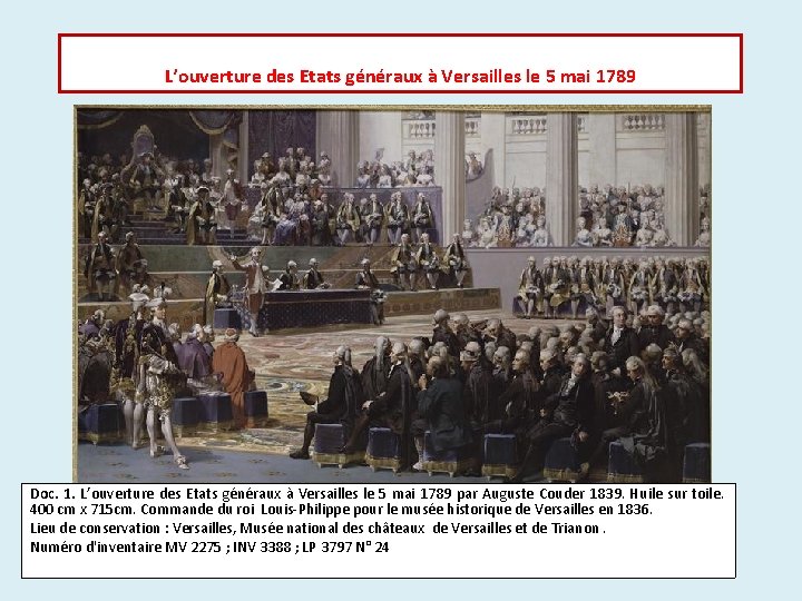 L’ouverture des Etats généraux à Versailles le 5 mai 1789 Doc. 1. L’ouverture des