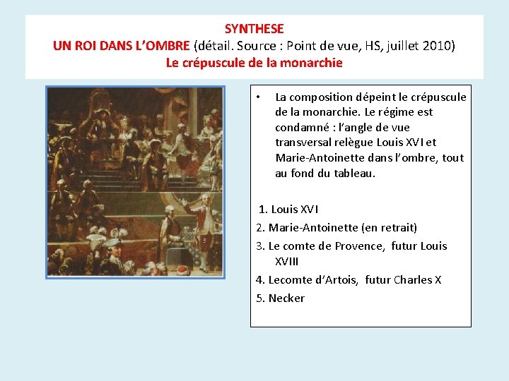 SYNTHESE UN ROI DANS L’OMBRE (détail. Source : Point de vue, HS, juillet 2010)