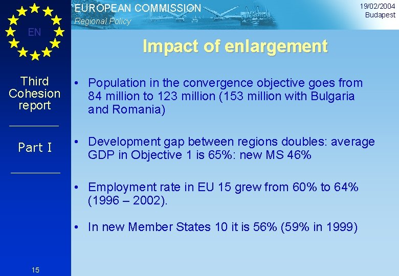 EUROPEAN COMMISSION Regional Policy EN Third Cohesion report Part I Impact of enlargement •