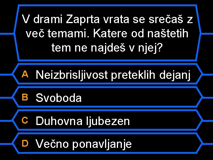 V drami Zaprta vrata se srečaš z več temami. Katere od naštetih tem ne