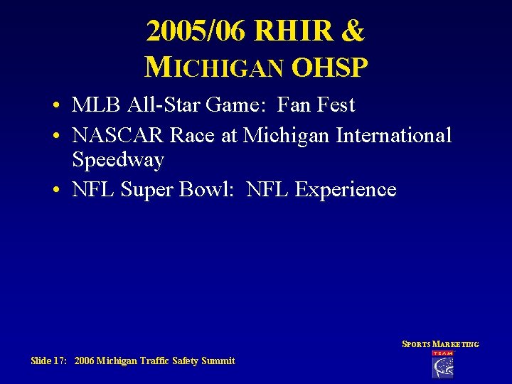 2005/06 RHIR & MICHIGAN OHSP • MLB All-Star Game: Fan Fest • NASCAR Race