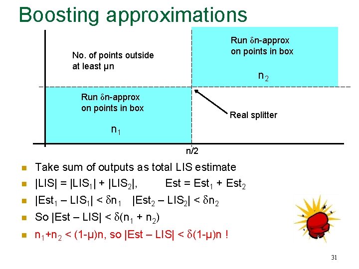 Boosting approximations Run δn-approx on points in box No. of points outside at least