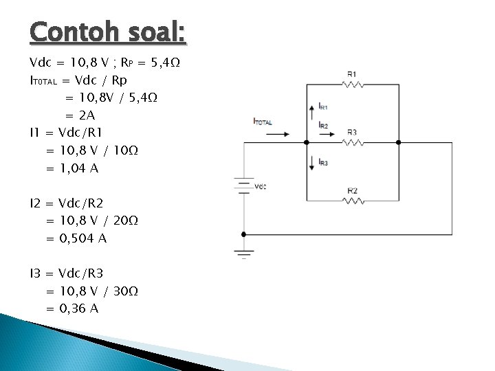 Contoh soal: Vdc = 10, 8 V ; RP = 5, 4Ω IT 0