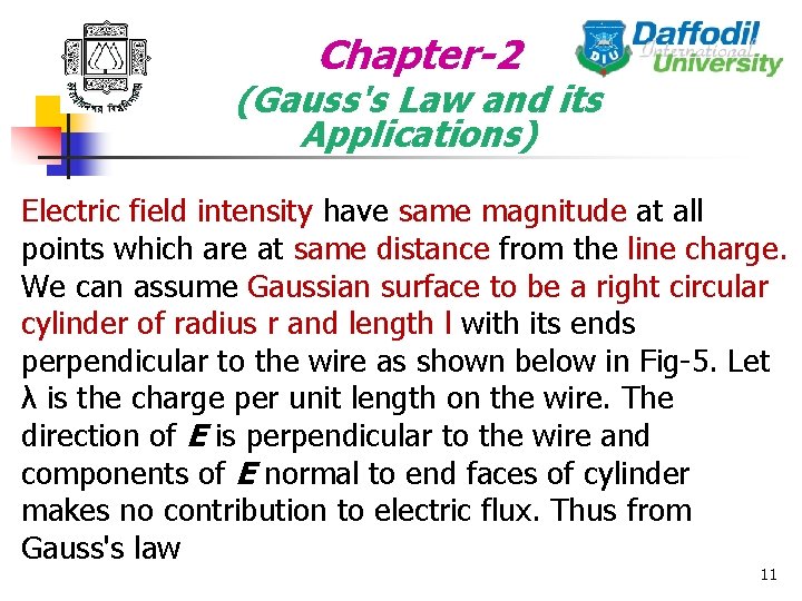 Chapter-2 (Gauss's Law and its Applications) Electric field intensity have same magnitude at all