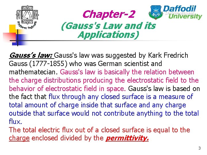 Chapter-2 (Gauss's Law and its Applications) Gauss’s law: Gauss's law was suggested by Kark