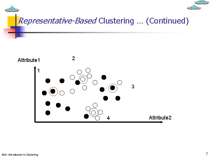 Representative-Based Clustering … (Continued) Attribute 1 2 1 3 4 Eick: Introduction to Clustering