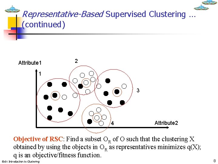 Representative-Based Supervised Clustering … (continued) Attribute 1 2 1 3 4 Attribute 2 Objective