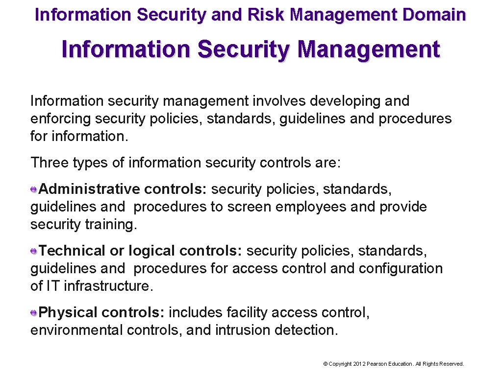 Information Security and Risk Management Domain Information Security Management Information security management involves developing