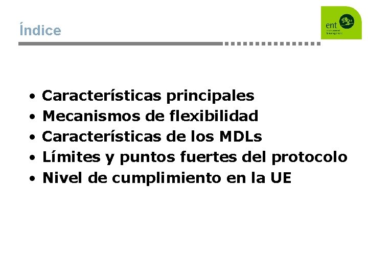 Índice • • • Características principales Mecanismos de flexibilidad Características de los MDLs Límites