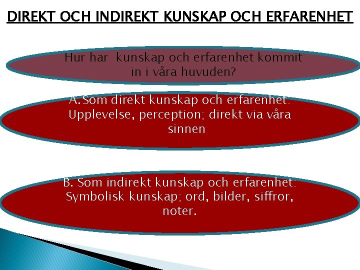 DIREKT OCH INDIREKT KUNSKAP OCH ERFARENHET Hur har kunskap och erfarenhet kommit in i