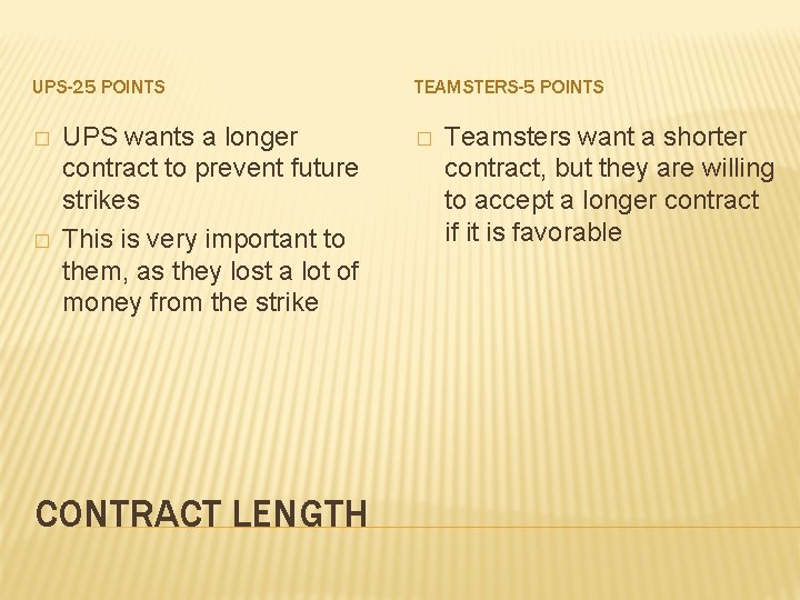 UPS-25 POINTS � � UPS wants a longer contract to prevent future strikes This UPS-25 POINTS � � UPS wants a longer contract to prevent future strikes This