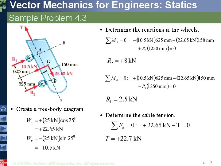 Ninth Edition Vector Mechanics for Engineers: Statics Sample Problem 4. 3 • Determine the