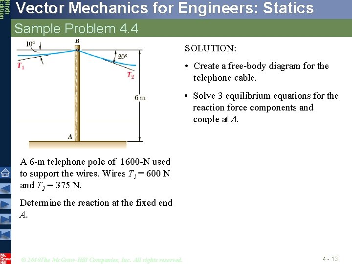 Ninth Edition Vector Mechanics for Engineers: Statics Sample Problem 4. 4 SOLUTION: • Create