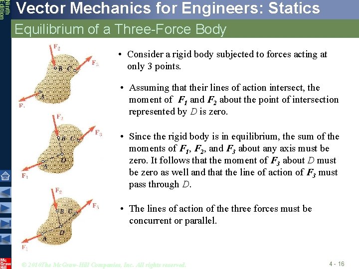 Ninth Edition Vector Mechanics for Engineers: Statics Equilibrium of a Three-Force Body • Consider