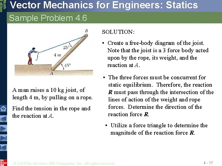 Ninth Edition Vector Mechanics for Engineers: Statics Sample Problem 4. 6 SOLUTION: • Create