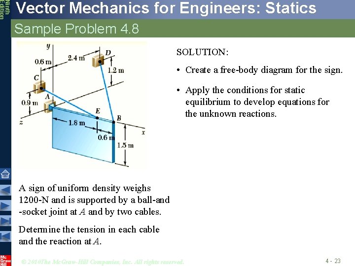 Ninth Edition Vector Mechanics for Engineers: Statics Sample Problem 4. 8 SOLUTION: • Create