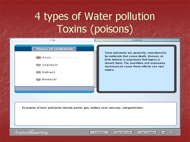 4 types of Water pollution Toxins (poisons) 