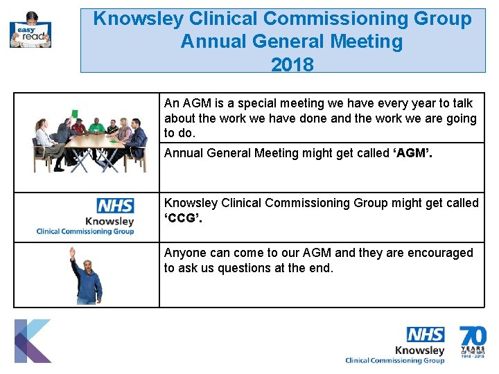 Knowsley Clinical Commissioning Group Annual General Meeting 2018 An AGM is a special meeting