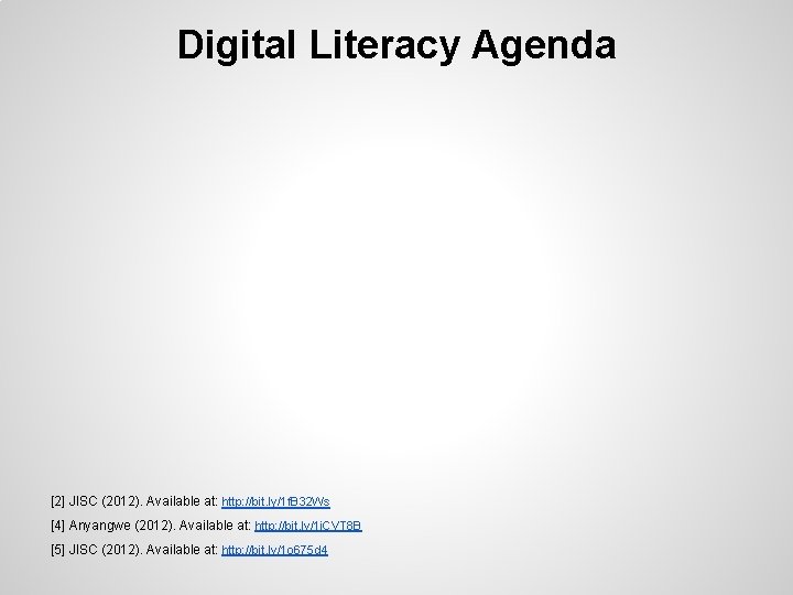 Digital Literacy Agenda [2] JISC (2012). Available at: http: //bit. ly/1 f. B 32