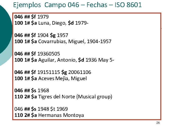 Ejemplos Campo 046 – Fechas – ISO 8601 046 ## $f 1979 100 1#