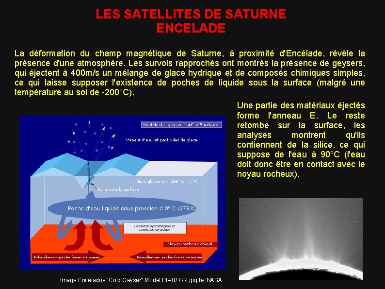 LES SATELLITES DE SATURNE ENCELADE La déformation du champ magnétique de Saturne, à proximité