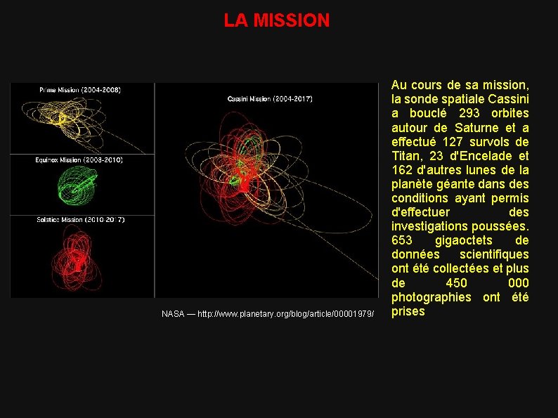 LA MISSION NASA — http: //www. planetary. org/blog/article/00001979/ Au cours de sa mission, la