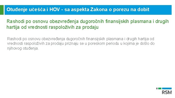 Otuđenje učešća i HOV - sa aspekta Zakona o porezu na dobit Rashodi po