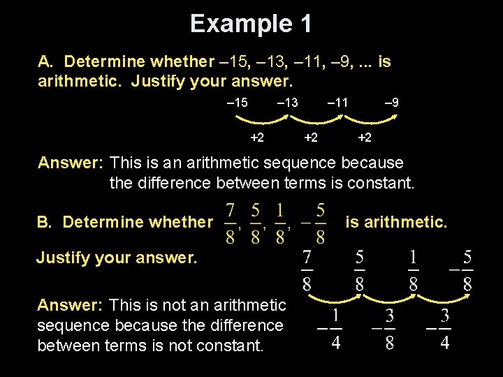 Example 1 A. Determine whether – 15, – 13, – 11, – 9, .