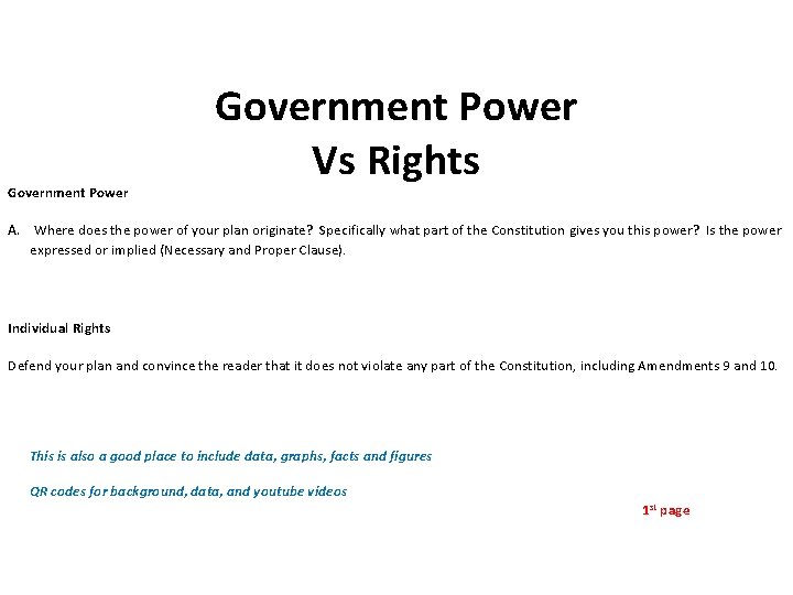 Government Power Vs Rights Government Power A. Where does the power of your plan