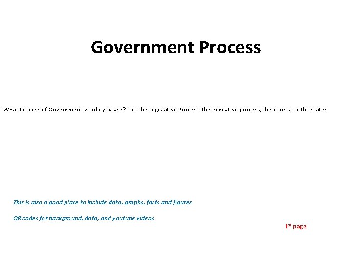 Government Process What Process of Government would you use? i. e. the Legislative Process,