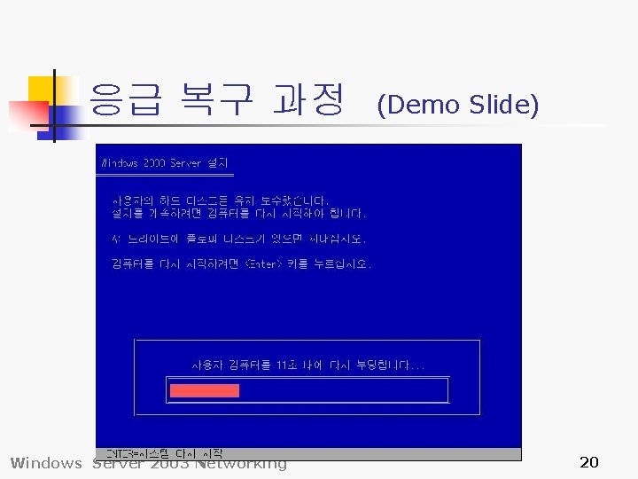 응급 복구 과정 Windows Server 2003 Networking (Demo Slide) 20 