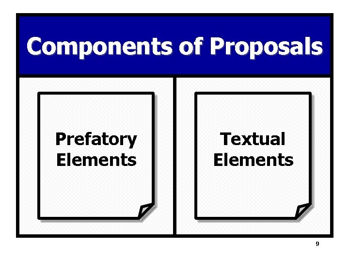 Components of Proposals Prefatory Elements Textual Elements 9 