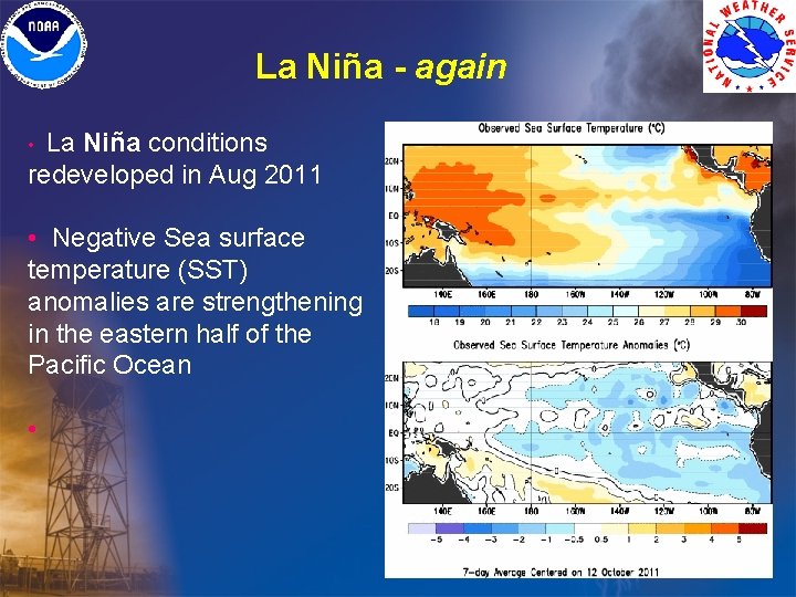La Niña - again La Niña conditions redeveloped in Aug 2011 • • Negative La Niña - again La Niña conditions redeveloped in Aug 2011 • • Negative