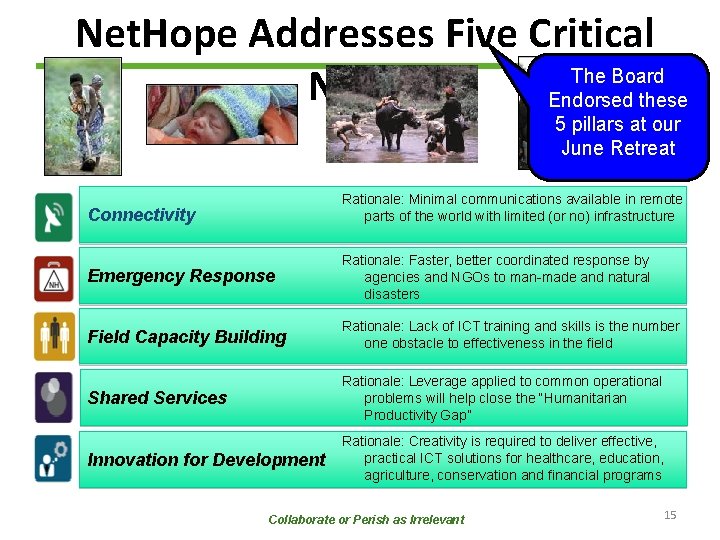 Net. Hope Addresses Five Critical The Board Needs Endorsed these 5 pillars at our