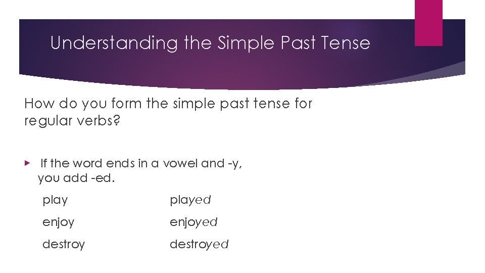 Understanding the Simple Past Tense How do you form the simple past tense for