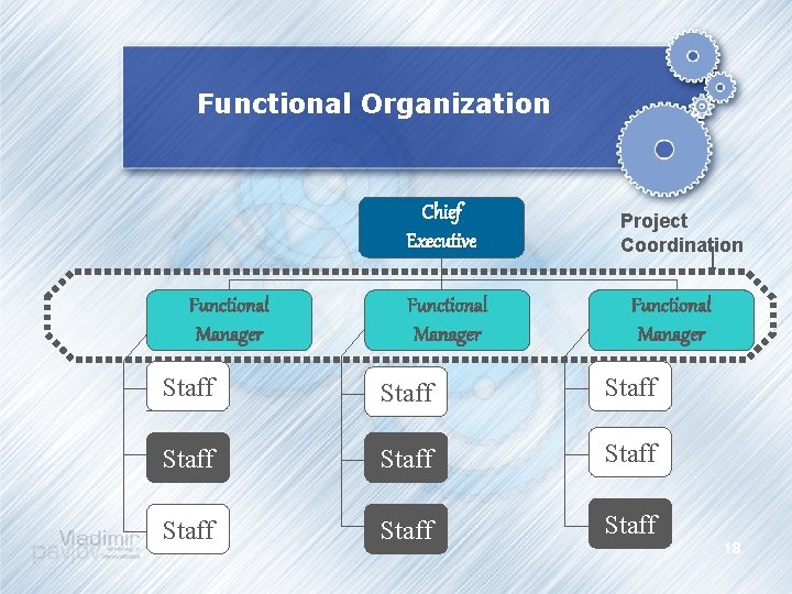Functional Organization Chief Executive Functional Manager Project Coordination Functional Manager Staff Staff Staff 18