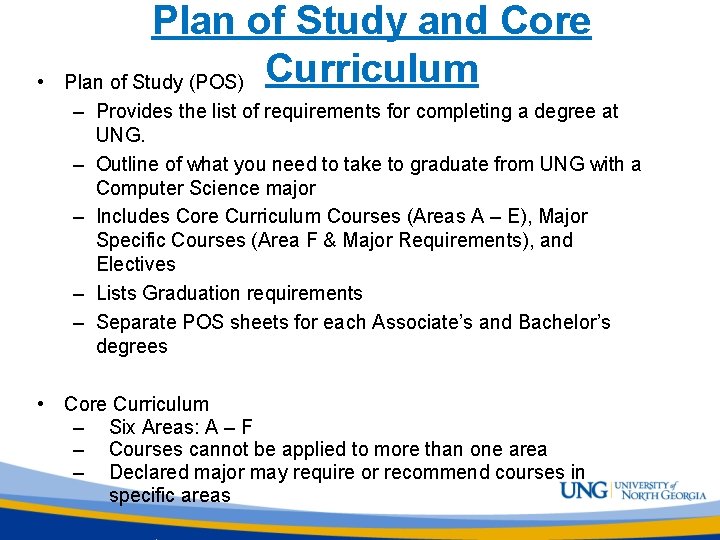  • Plan of Study and Core Plan of Study (POS) Curriculum – Provides