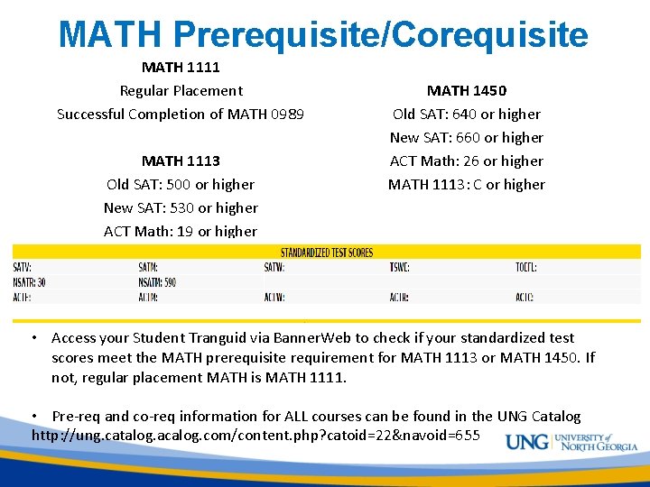 MATH Prerequisite/Corequisite MATH 1111 Regular Placement Successful Completion of MATH 0989 MATH 1113 Old