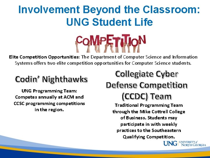 Involvement Beyond the Classroom: UNG Student Life Elite Competition Opportunities: The Department of Computer