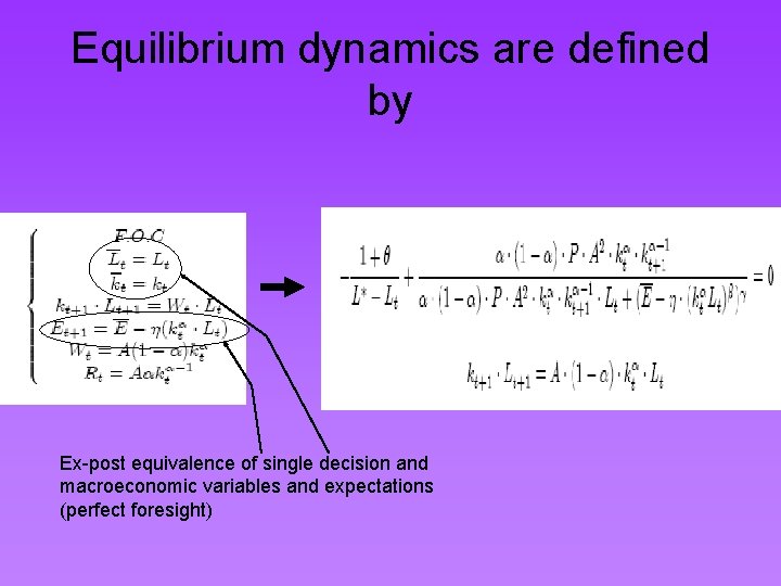 Equilibrium dynamics are defined by Ex-post equivalence of single decision and macroeconomic variables and