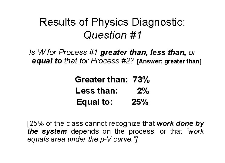 Results of Physics Diagnostic: Question #1 Is W for Process #1 greater than, less